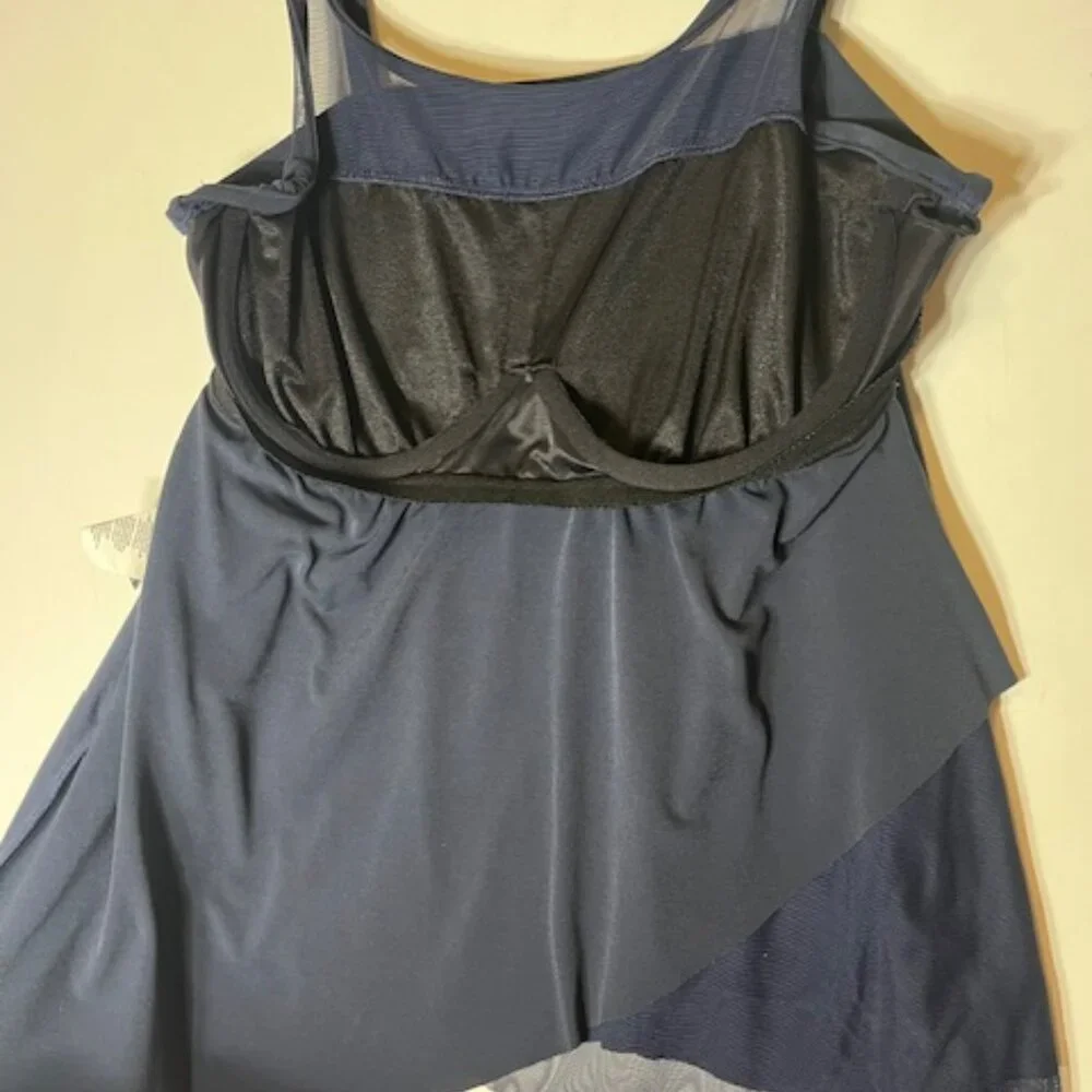 Miraclesuit Underwire Tankini Top Only Mirage 10 Navy Blue Mesh Adjustable Strap